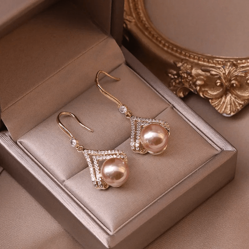 Fashion Earrings for Women – Heart Flower Pearl Rhinestone in elegant display box with pearls and rhinestones
