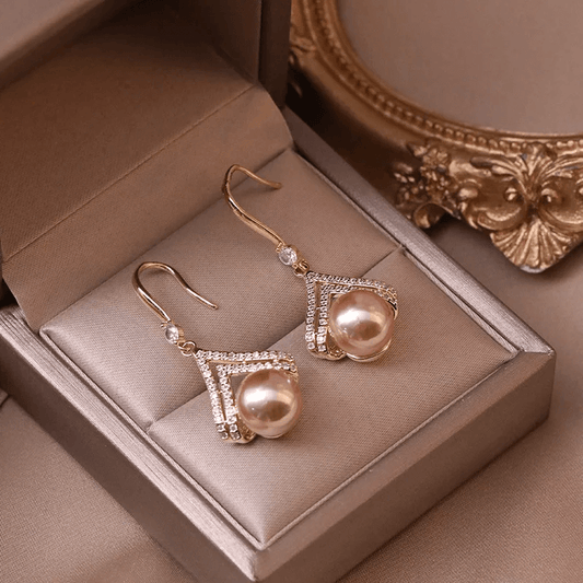 Fashion Earrings for Women – Heart Flower Pearl Rhinestone in elegant display box with pearls and rhinestones