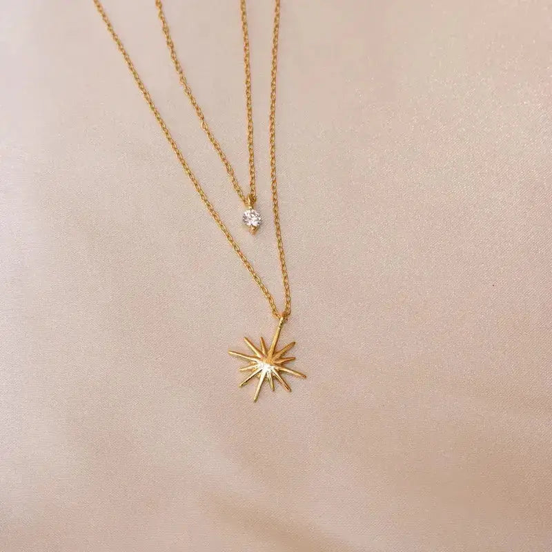 Star Layered Necklace with gold plating and zircon inlays