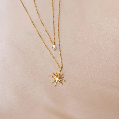 Star Layered Necklace with gold plating and zircon inlays