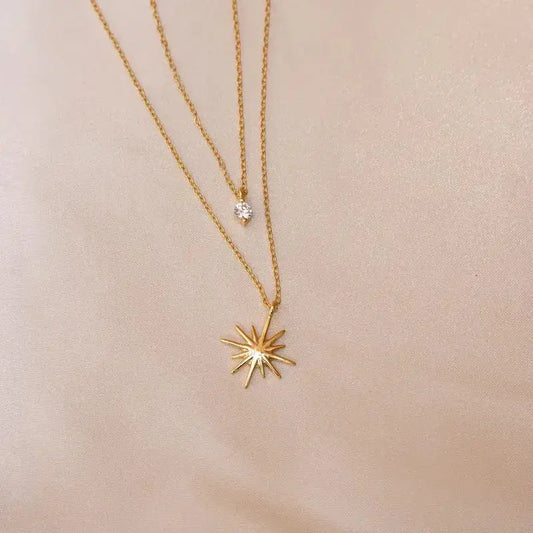 Star Layered Necklace with gold plating and zircon inlays