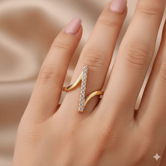 women's geometric ring stainless steel with zirconia accents
