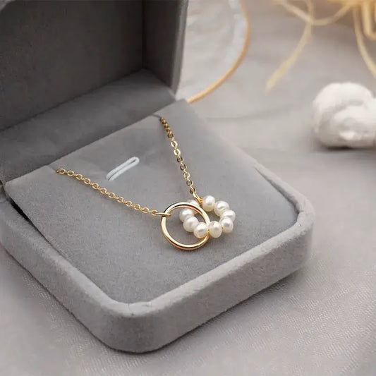 Close-up of Freshwater pearl round pendant necklace showing luminous pearl
