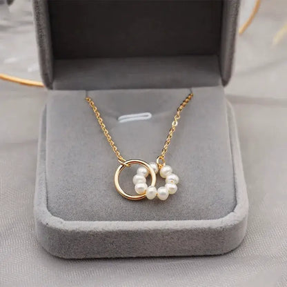 Freshwater pearl round pendant necklace worn by model for daily or travel wear