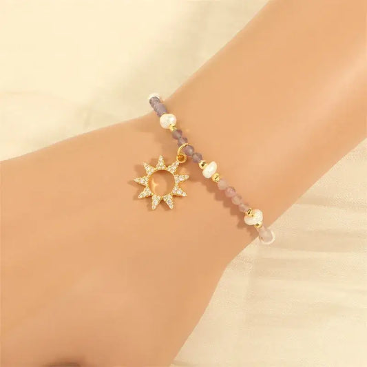 Bohemian gold sun bracelet with zircon inlays