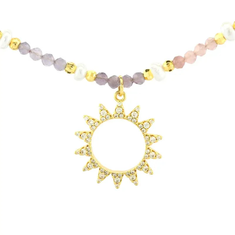Bohemian gold sun bracelet freshwater pearl accent