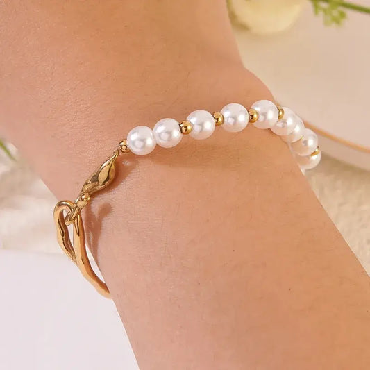 Women's beaded bracelet gold PVD stainless steel finish