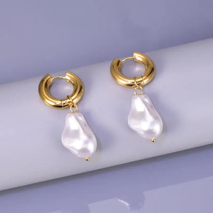 Irregular gold-plated earrings with stainless and titanium steel accents