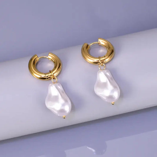 Irregular gold-plated earrings with stainless and titanium steel accents