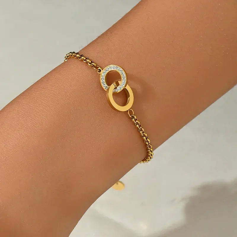 Durable 14K gold plated rhinestone bracelet made from stainless steel