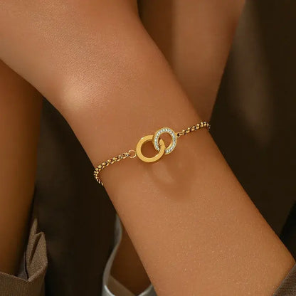 Minimalist 14K gold plated rhinestone bracelet with inlay design