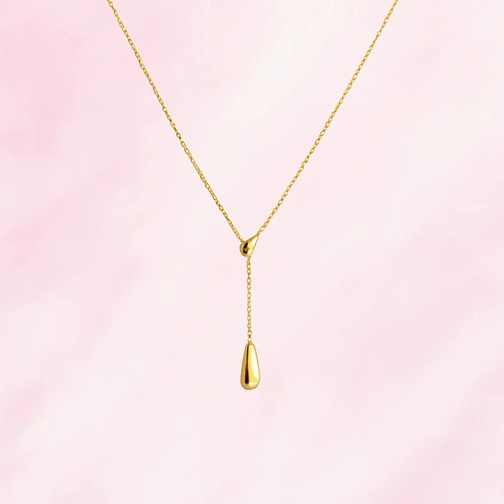 Gold Water Drop Pendant Necklace in titanium steel for women