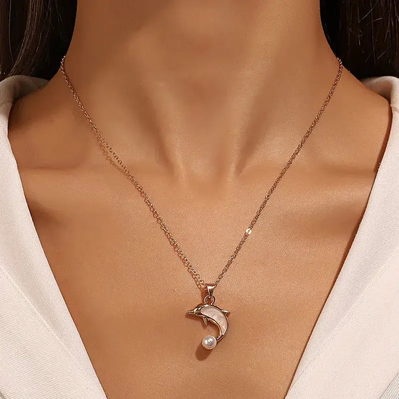 Women's dolphin pendant necklace lightweight 8g design