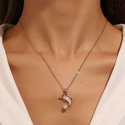 Women's dolphin pendant necklace lightweight 8g design