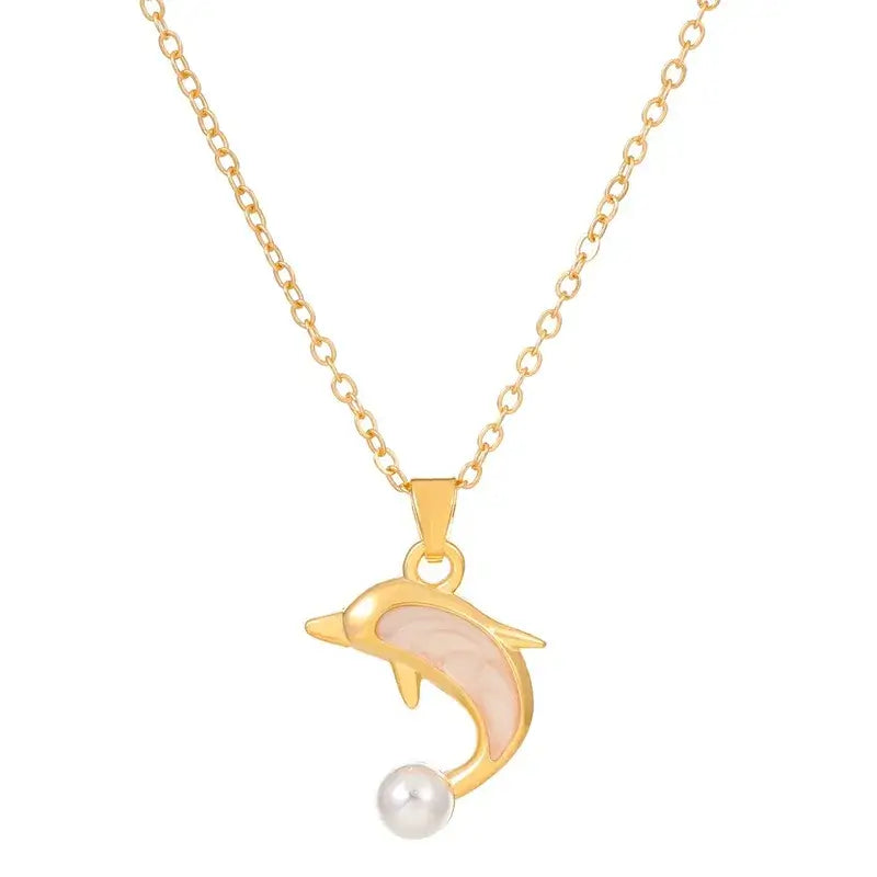 Women's dolphin pendant necklace close-up view