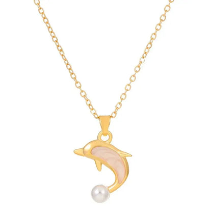 Women's dolphin pendant necklace close-up view