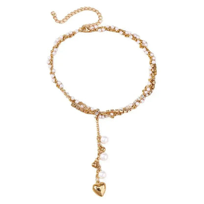 Bohemian heart necklace with pearls and rhinestones