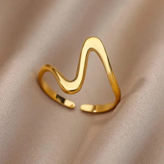 Women's gold PVD ring close-up