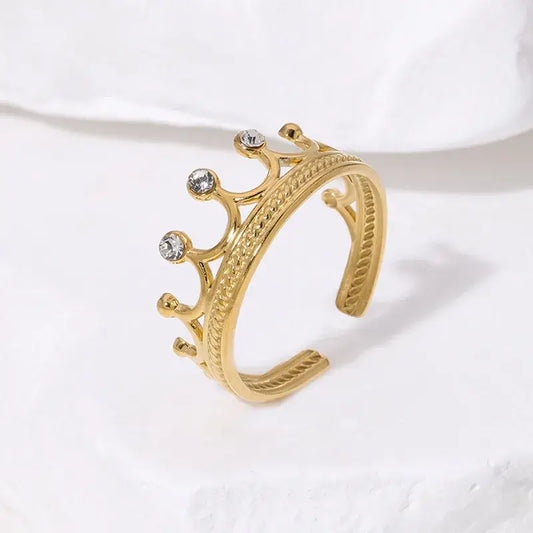 Geometric gold PVD ring adjustable open band