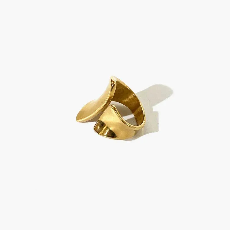 stainless steel retro irregular gold plated ring – size 7