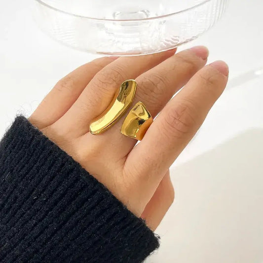 close-up of retro irregular gold plated ring with 18K plating
