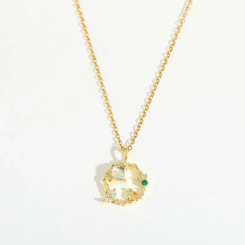alt="18K gold plated zircon pendant necklace with sparkling stones