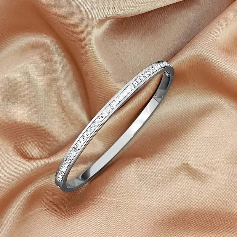 Elegant Titanium Steel Inlay Zircon Bangle styled for formal wear