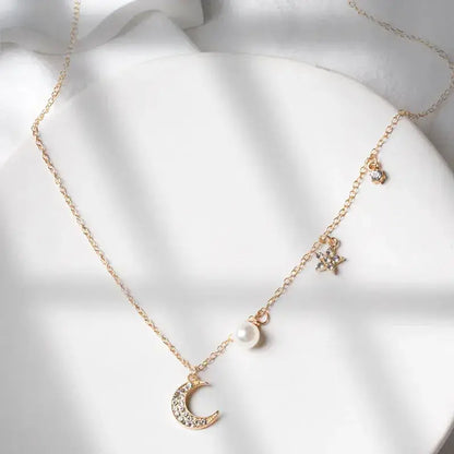 Star and Moon Pendant Necklace on silver chain
