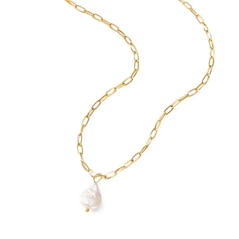 Freshwater pearl water droplet necklace displayed on jewelry stand