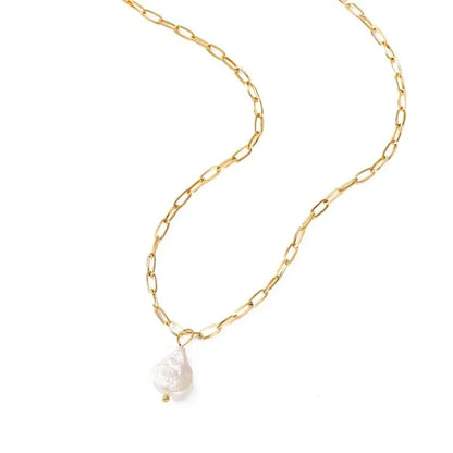 Freshwater pearl water droplet necklace displayed on jewelry stand