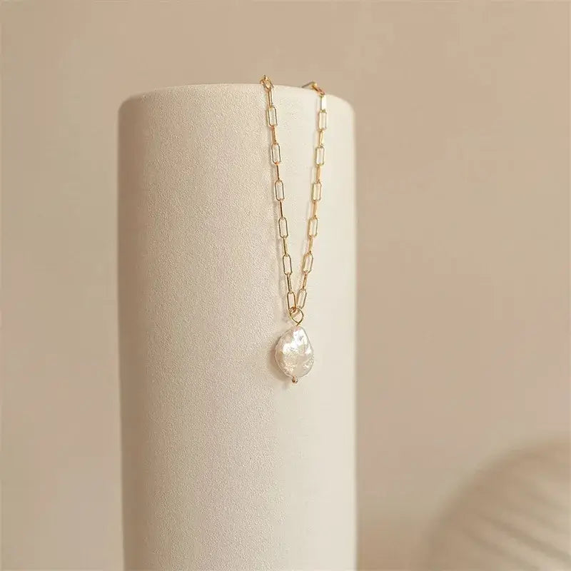 Freshwater pearl water droplet necklace with 14K gold plating
