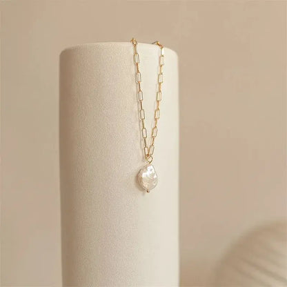 Freshwater pearl water droplet necklace with 14K gold plating
