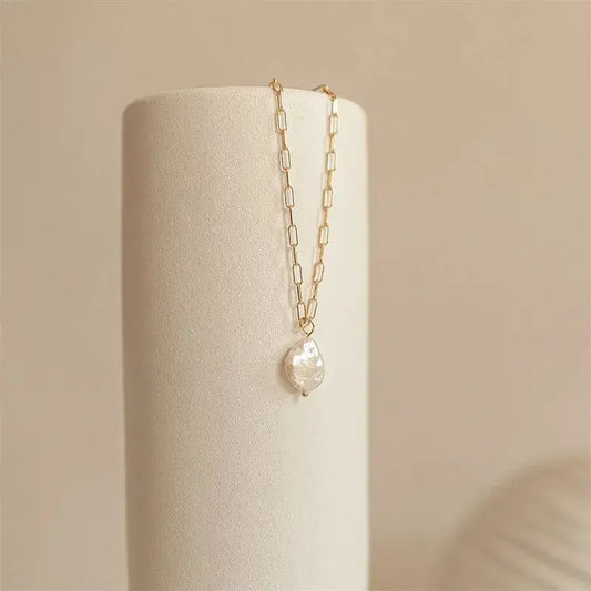 Freshwater pearl water droplet necklace with 14K gold plating