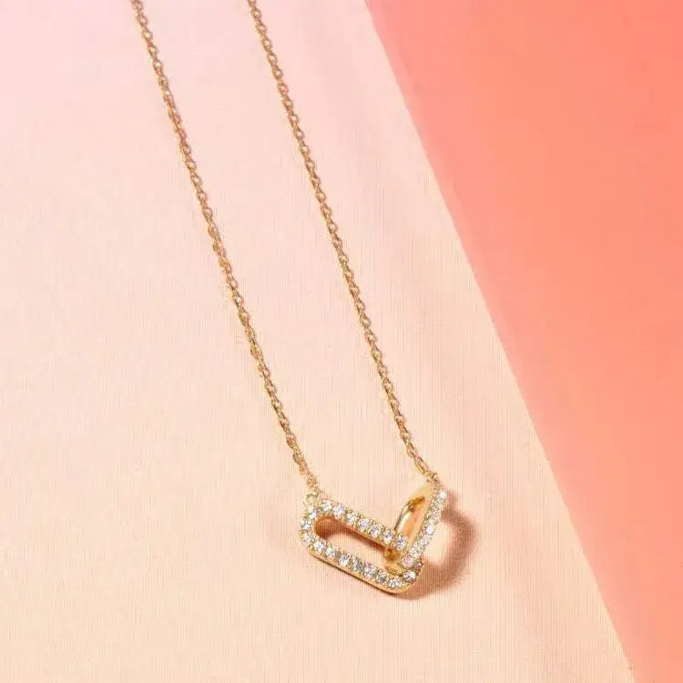 Oval zircon necklace worn by model for daily or special occasions