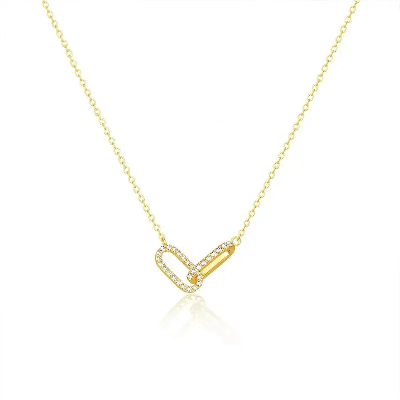 Oval zircon necklace with 14K gold plated sterling silver chain