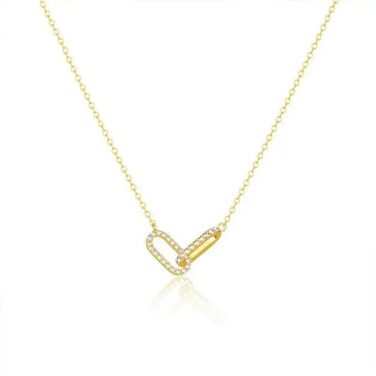 Oval zircon necklace with 14K gold plated sterling silver chain