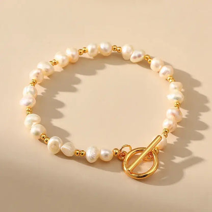 18K gold-plated bracelet with geometric pearl design