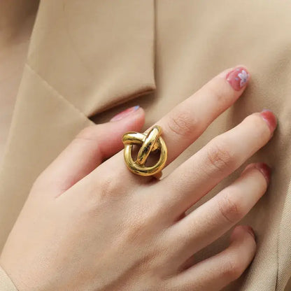close-up of vintage geometric gold plated ring with 18K plating