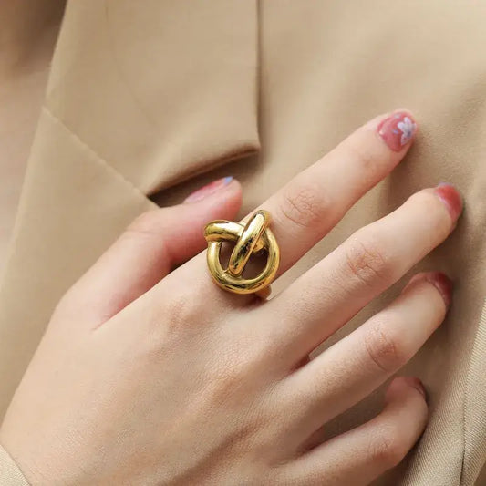 close-up of vintage geometric gold plated ring with 18K plating