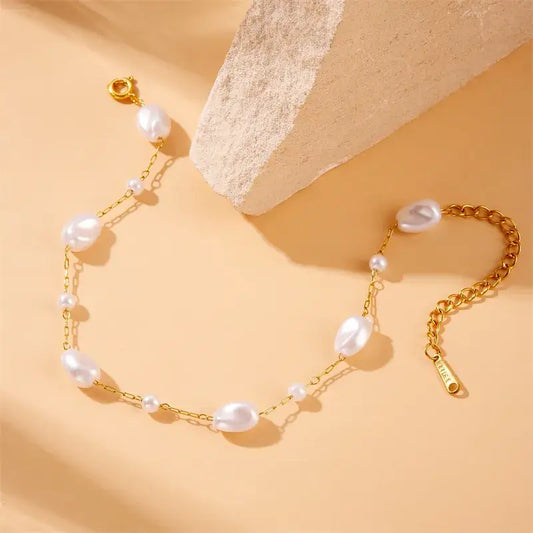 Vintage stainless steel pearl bracelet for women
