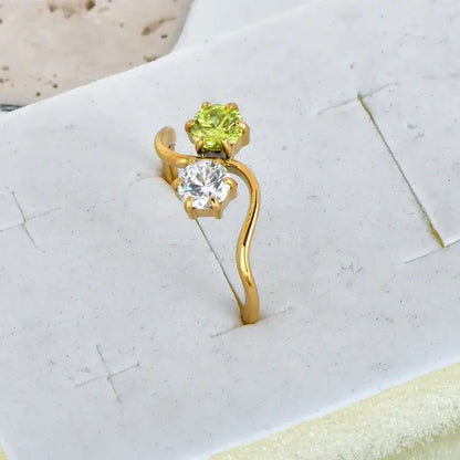 Stacked titanium steel rings with zircon detailing