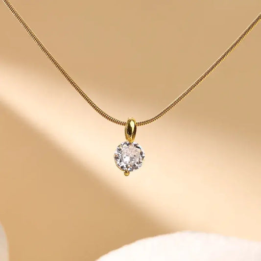 Zircon gold-plated necklace with 18K stainless steel pendant