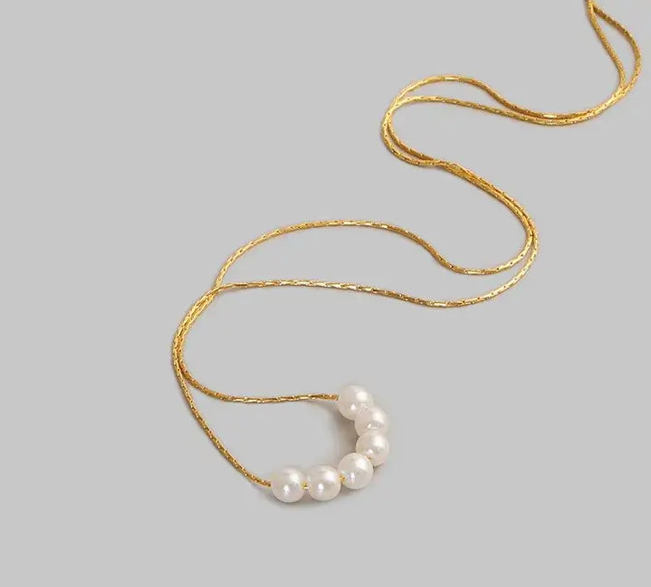 Titanium steel pendant necklace for women with artificial pearls