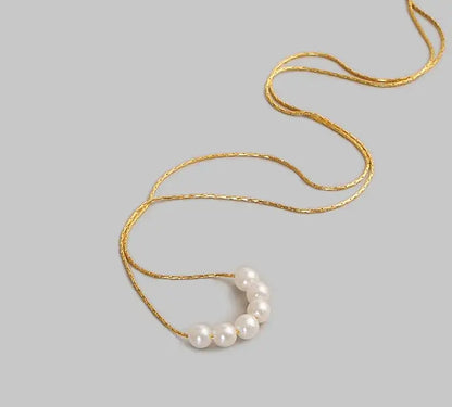 Titanium steel pendant necklace for women with artificial pearls