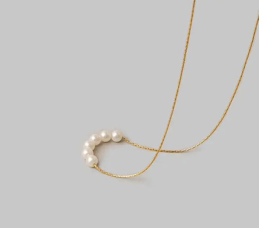 Titanium steel pendant necklace with 18K gold plating and pearls