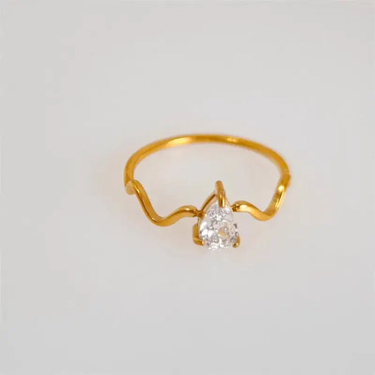 Titanium steel geometric ring on hand – modern zircon inlay women’s jewelry