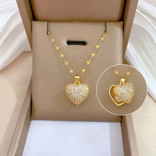 Gold heart pendant necklace with acrylic charm on 18K gold plated stainless steel chain