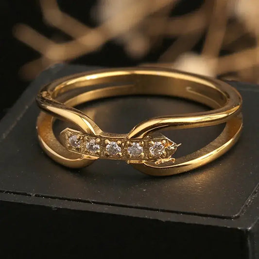 18K gold plated stainless steel ring on hand – women’s jewelry