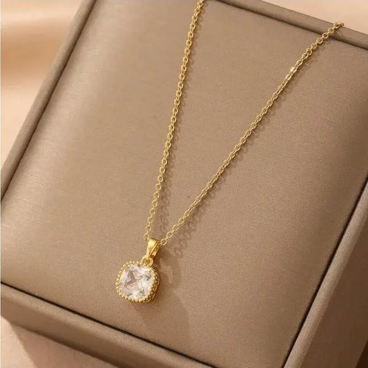 Square pendant necklace with 316 stainless steel cable chain