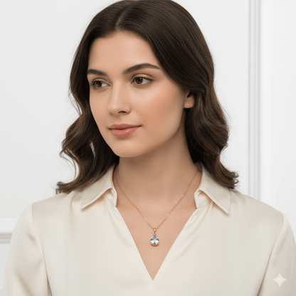 Vintage water drop pendant necklace worn by a woman, showcasing elegant jewelry style.
